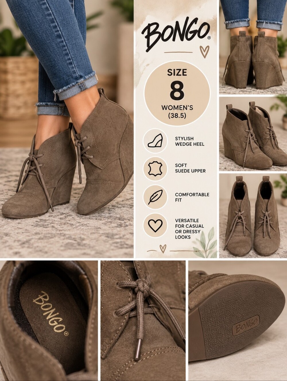 Bongo Women's size 8 brown suede heels #37